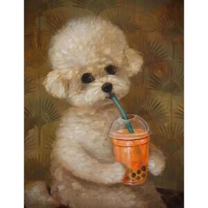 Alison Friend - Yuki Loves Bubble Tea - Time Limited Edition Dog Art Print - COA